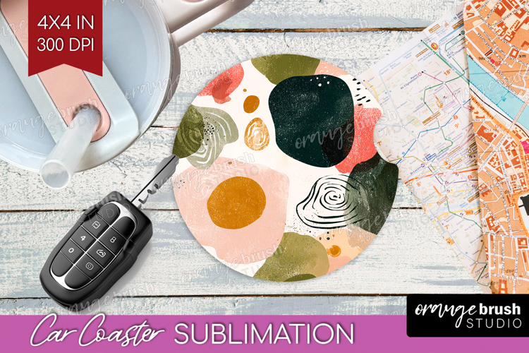 Modern Boho Car Coaster - Doodle Texture Coaster PNG