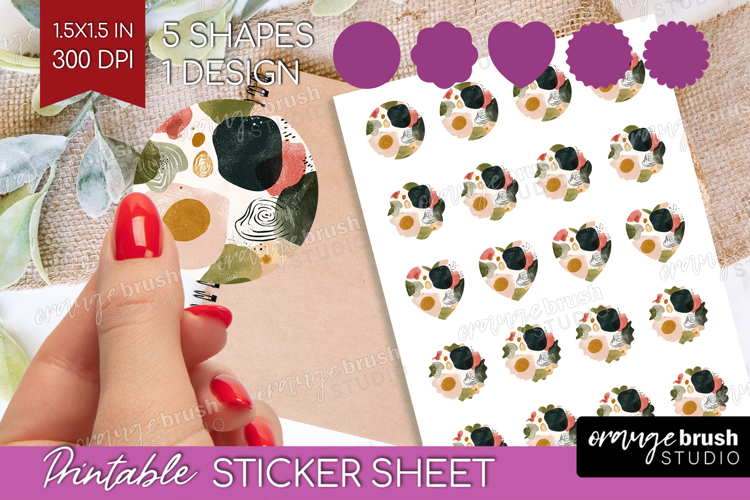 Modern Boho Round Sticker - Doodle Texture Printable Sticker