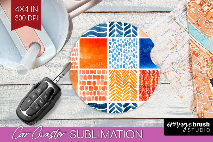 Modern Boho Car Coaster - Doodle Texture Coaster PNG