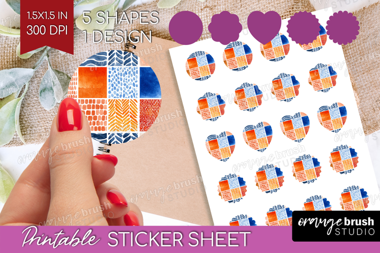 Modern Boho Round Sticker - Doodle Texture Printable Sticker