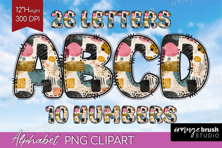 Boho Doodle Alphabet Clipart - Modern Texture Letters PNG