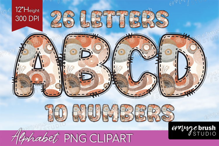 Boho Doodle Alphabet Clipart - Modern Texture Letters PNG