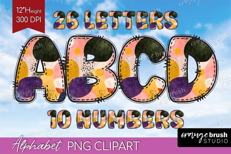 Boho Doodle Alphabet Clipart - Modern Texture Letters PNG