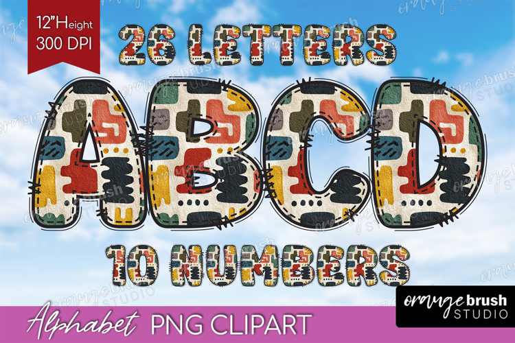 Boho Doodle Alphabet Clipart - Modern Texture Letters PNG