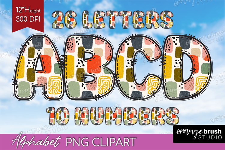 Boho Doodle Alphabet Clipart - Modern Texture Letters PNG