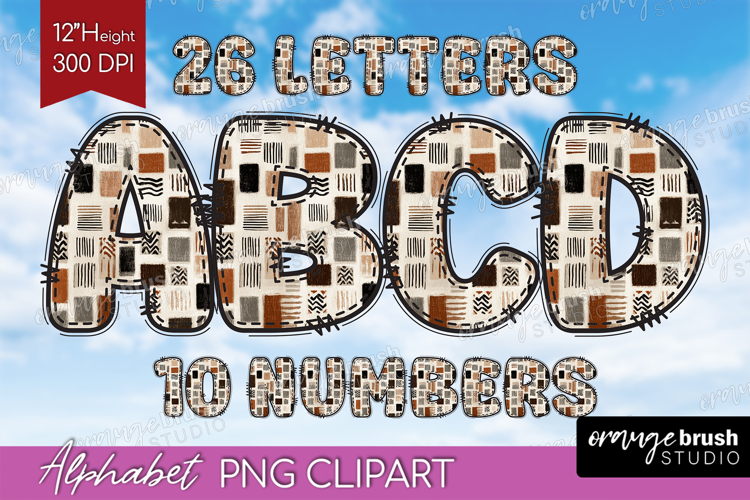 Boho Doodle Alphabet Clipart - Modern Texture Letters PNG