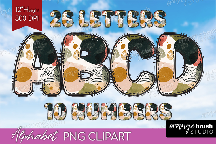Boho Doodle Alphabet Clipart - Modern Texture Letters PNG
