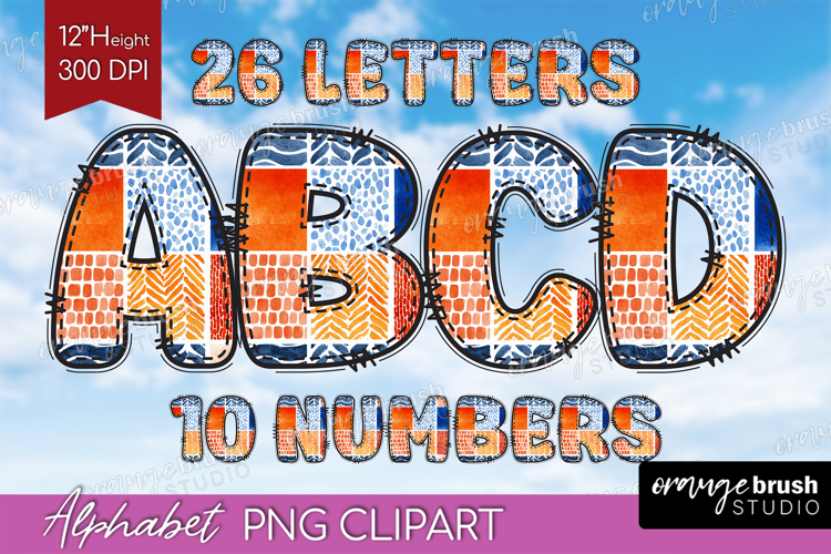 Boho Doodle Alphabet Clipart - Modern Texture Letters PNG
