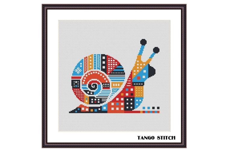 Modern Geometric Snail Cross Stitch pattern