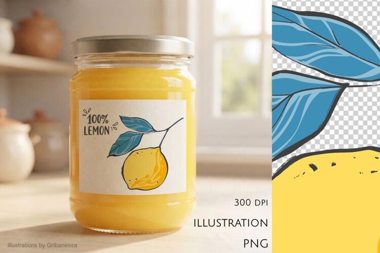 Modern Lemon Illustration PNG example image 1