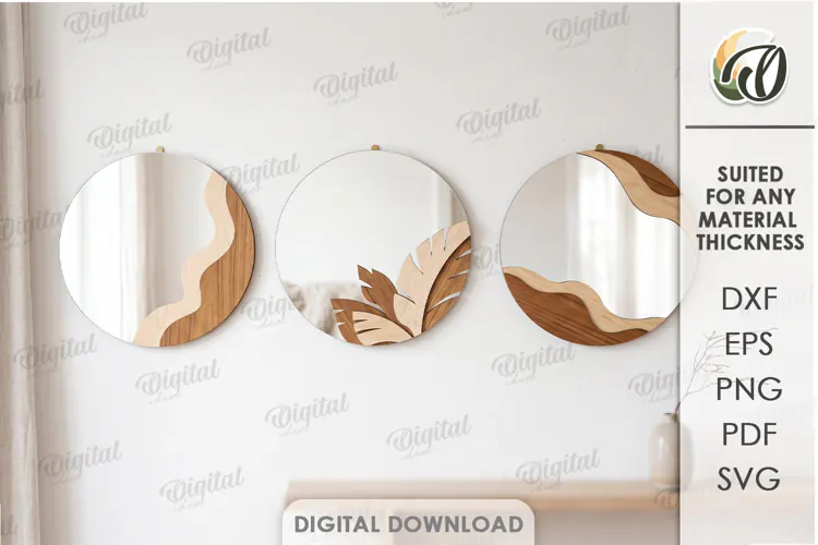 Modern Mirror Decor Laser Cut. Nature Mirror Decoration SVG