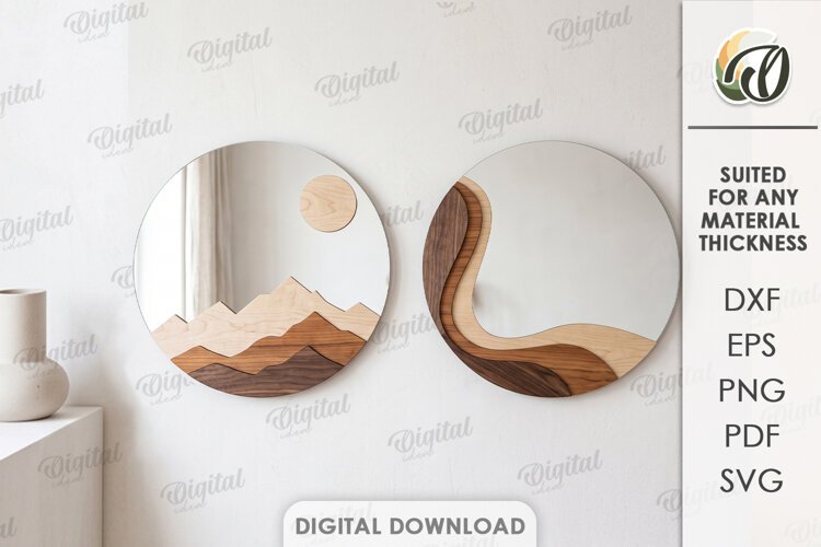 Modern Mirror Decor Laser Cut. Nature Mirror Decoration SVG example image 1