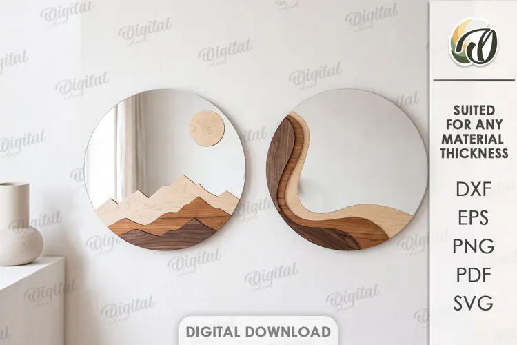 Modern Mirror Decor Laser Cut. Nature Mirror Decoration SVG