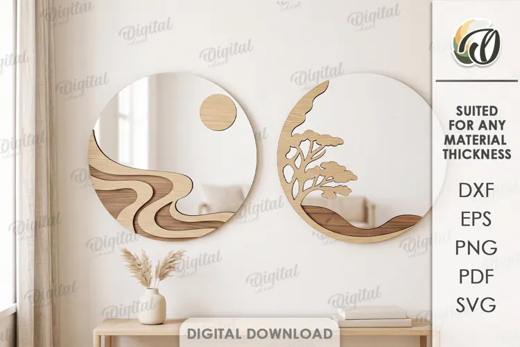 Modern Mirror Decor Laser Cut. Nature Mirror Decoration SVG