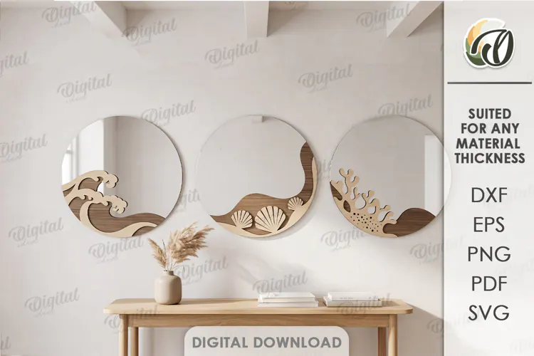 Modern Mirror Decor Laser Cut. Nature Mirror Decoration SVG