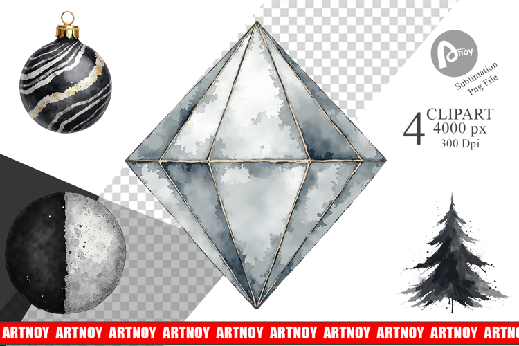 Modern Monochrome Christmas Clipart