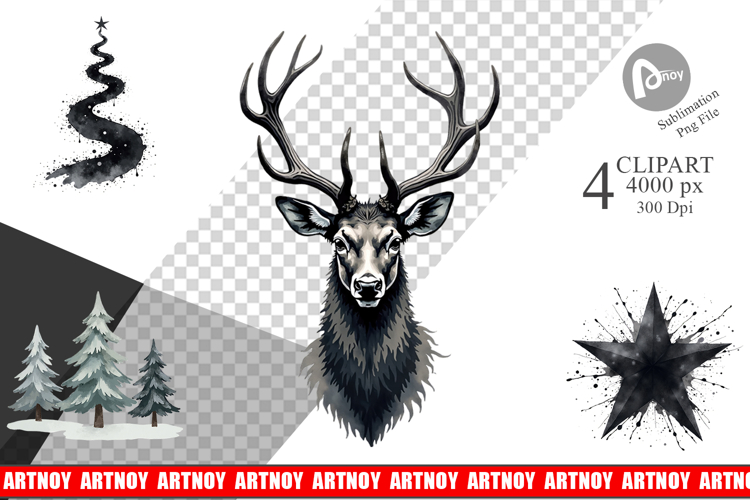 Modern Monochrome Christmas Clipart