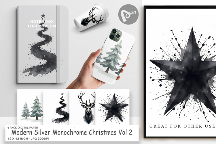 Modern Monochrome Christmas Digital Paper