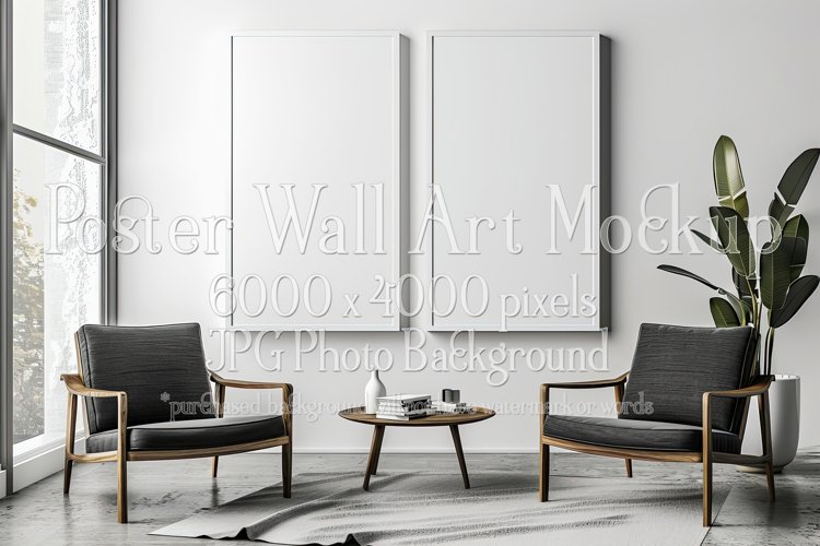 Poster Mockup, Modern 2 Frame Wall Art Mockup Photograph 21