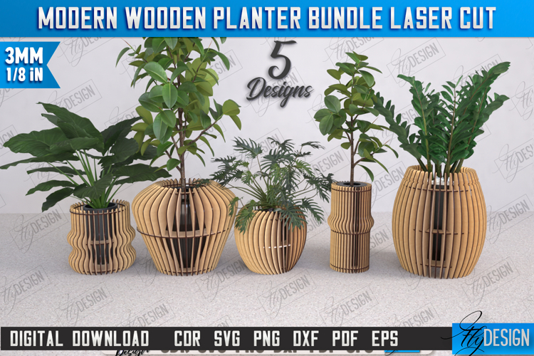 Modern Wooden Planter Laser Cut Bundle, Wooden Flower Vase