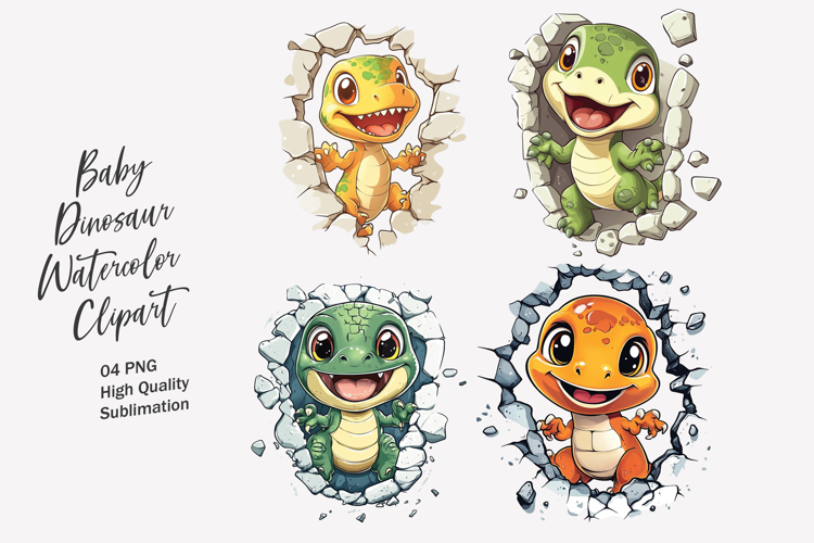 Cute Baby Dinosaur Watercolor Clipart PNG