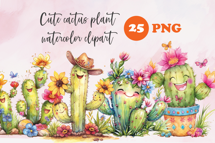 Cute cactus plant watercolor clipart