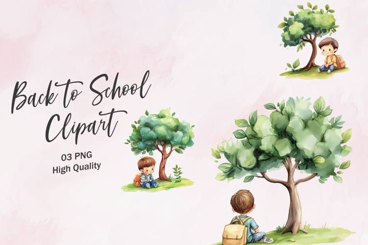 Green Plant School Scene Watercolor Clipart Background