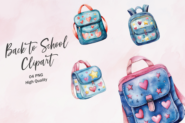 Watercolor School Backpack Clipart for Back to School Design