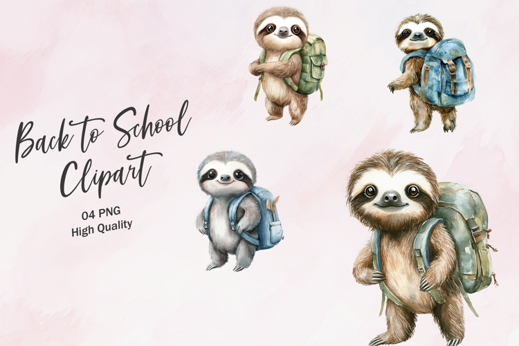 Lazy Sloth School Character Back to School Clipart