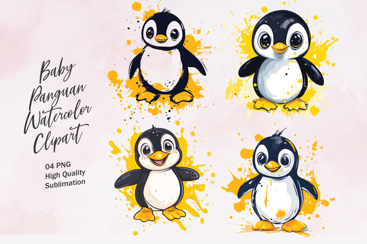 Cute Baby Penguin Watercolor Clipart PNG