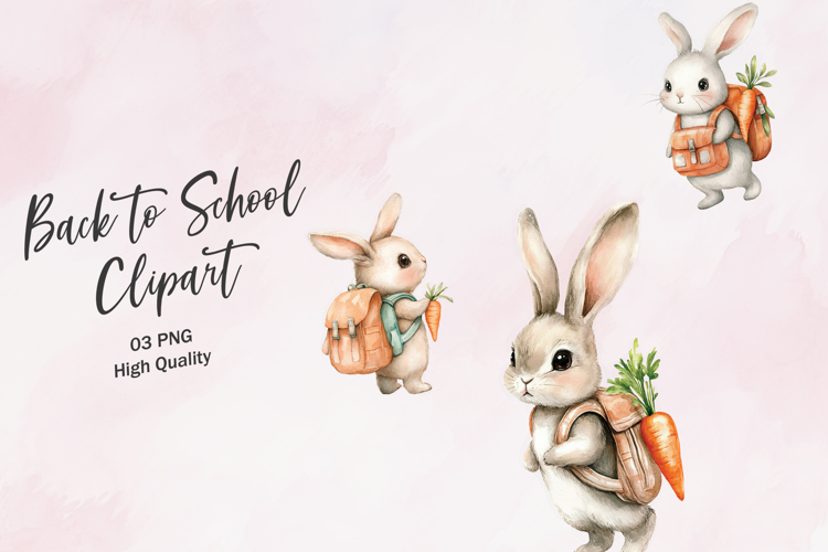 White Bunny Rabbit School Character Clipart