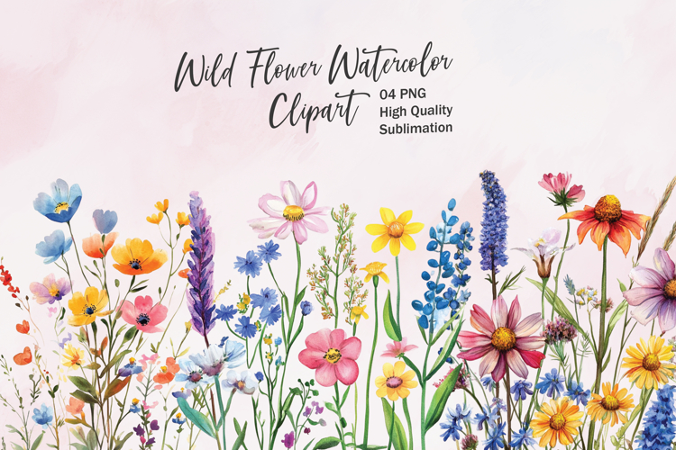 Wildflower Clusters - watercolor flowers borders PNG