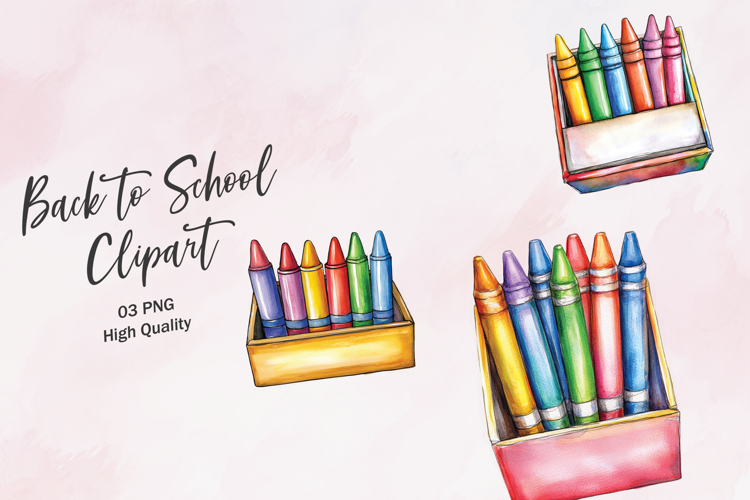 Watercolor Crayons Set Back to School Supply Clipart
