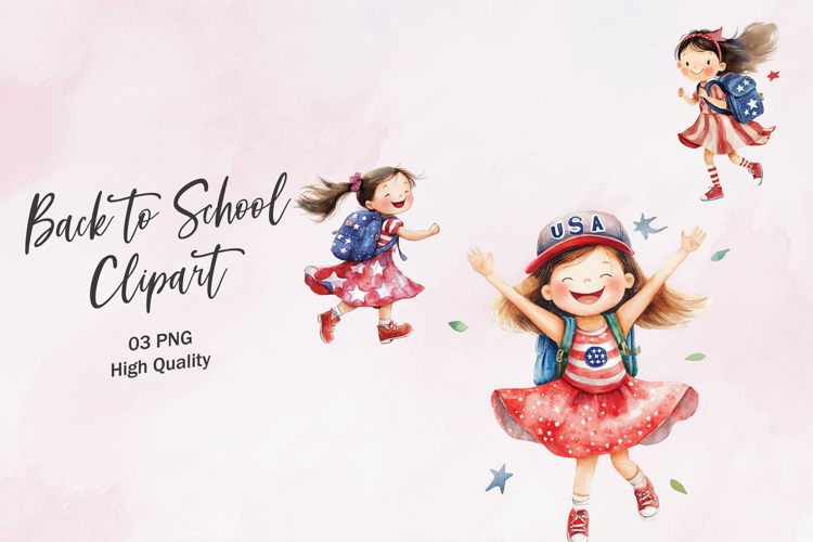 Girl with Flag Pencil School Clipart