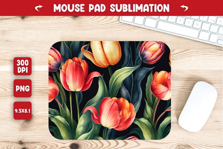 Water color tulip flower mouse pad sublimation example image 1