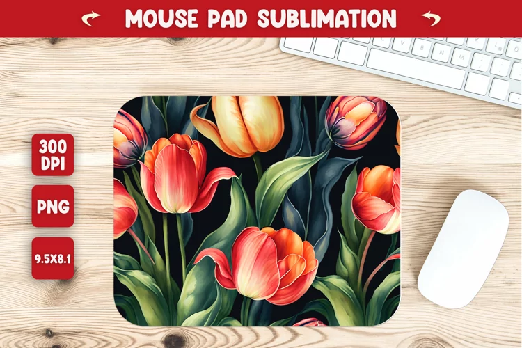 Water color tulip flower mouse pad sublimation