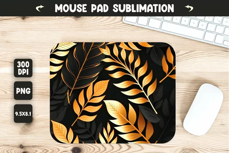 golden and black colors leaves mouse pad sublimation