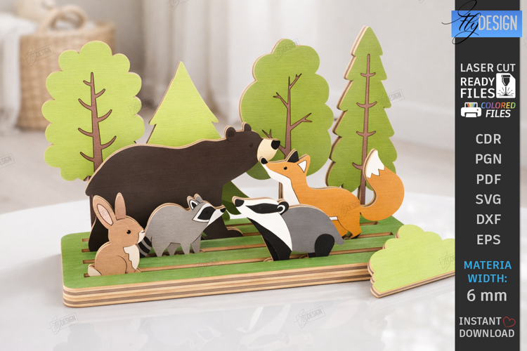 Modular Wooden Animal Scene SVG Montessori Laser Cut Toy SVG