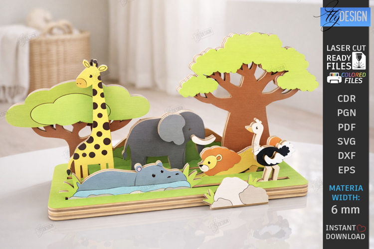 Modular Wooden Animal Scene SVG Montessori Laser Cut Toy SVG
