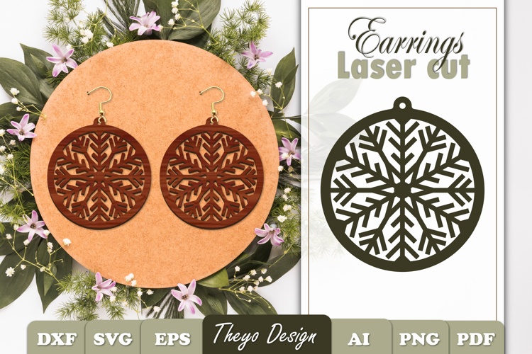 Snowflake Earrings Laser Cut | Mandala Earrings Design Svg