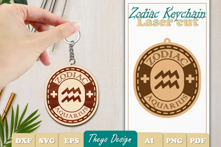 Aquarius Keychain Lasercut | Keycahin Design | Zodiac Sign