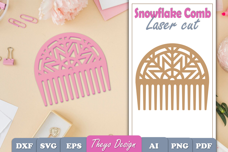Laser Cut Wooden Hair Comb | Snowflake Comb Laser Cut SVG