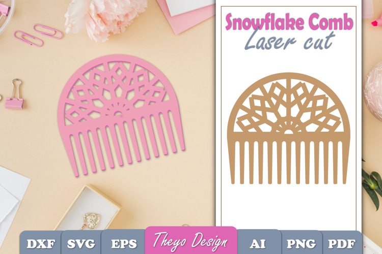 Laser Cut Wooden Hair Comb | Snowflake Comb Laser Cut SVG