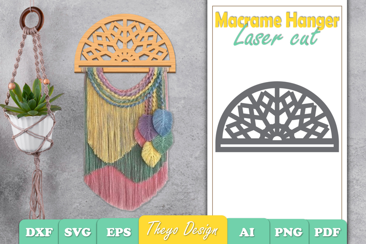 Hanger Macrame Laser Cut | Wood Frame Weaving Macrame SVG