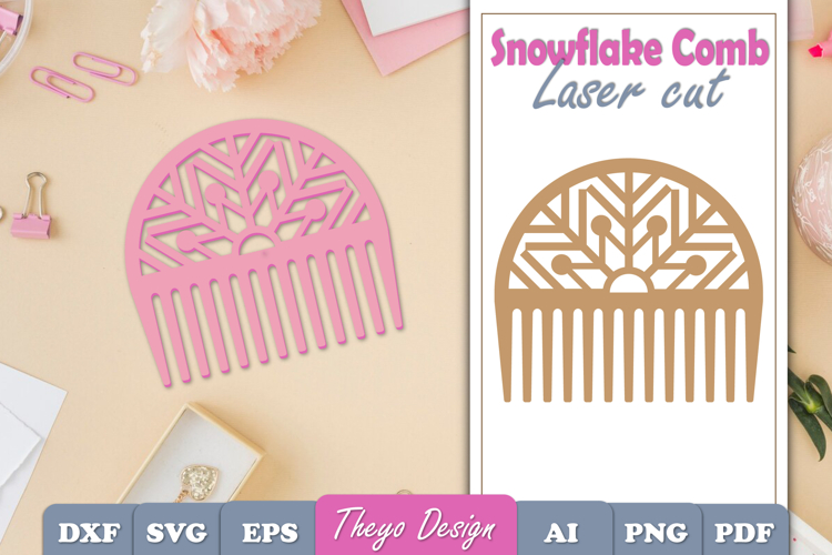 Laser Cut Wooden Hair Comb | Snowflake Comb Laser Cut SVG