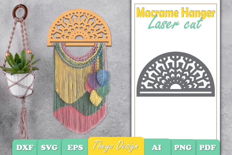 Hanger Macrame Laser Cut | Wood Frame Weaving Macrame SVG