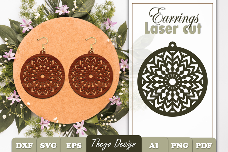 Snowflake Earrings Laser Cut | Mandala Earrings Design Svg