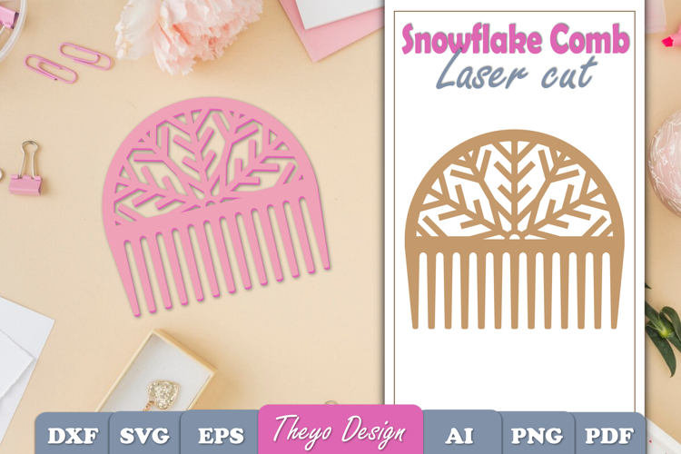 Laser Cut Wooden Hair Comb | Snowflake Comb Laser Cut SVG
