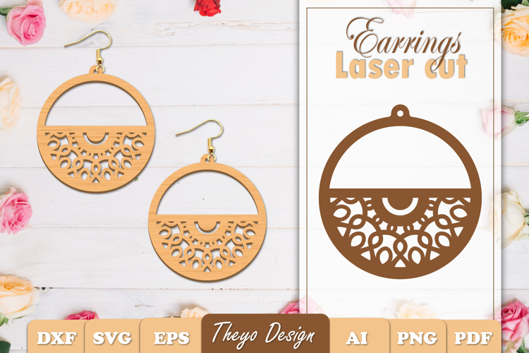 Earrings Laser Cut | Mandala Earrings Design Svg