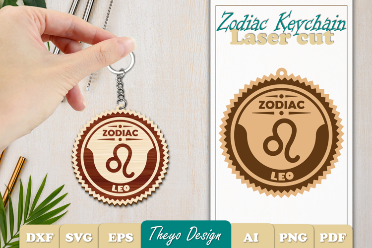 Leo Keychain Lasercut | Keycahin Design | Zodiac Sign